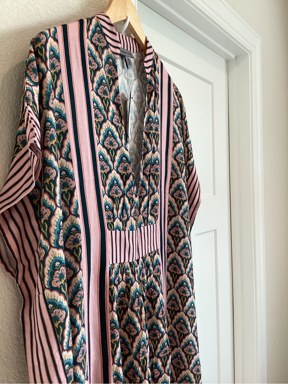 Anthropologie Kaftan Conditions Apply V-Neck Dress New Pink Pattern One Size - Picture 10 of 15